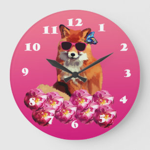 Reloj Redondo Grande Fox Art, Pink Wall Clock