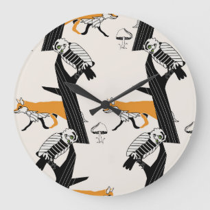 Reloj Redondo Grande Fox, búho, árbol, vintage sin costuras.