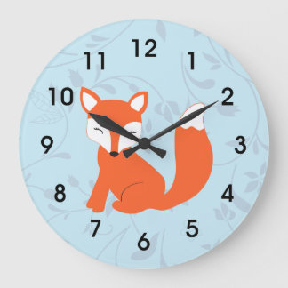 Reloj Redondo Grande Fox lindo azul del bebé del arbolado