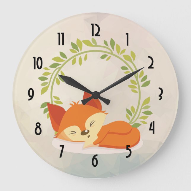 Reloj Redondo Grande Fox lindo del naranja el dormir con la guirnalda (Anverso)