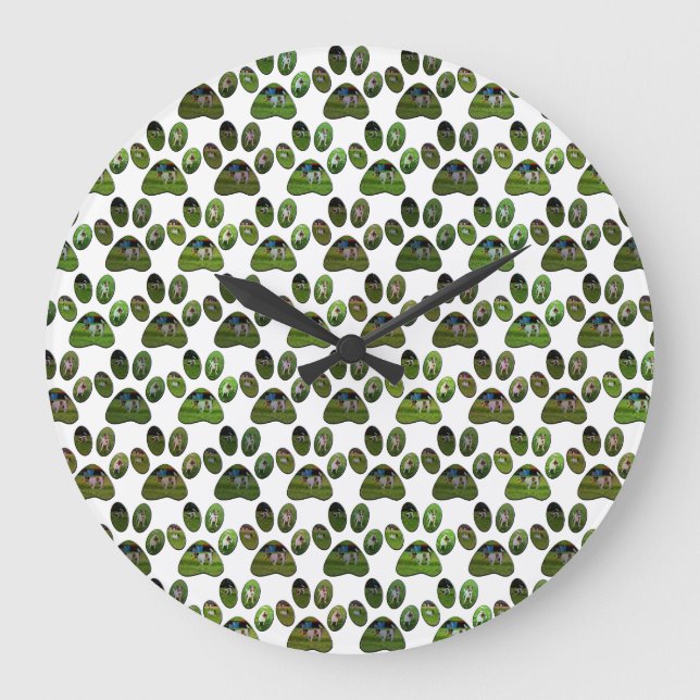 Reloj Redondo Grande Fox Terrier Paw Prints, Wall Clock (Anverso)