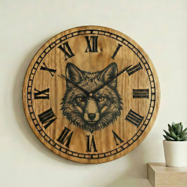 Reloj Redondo Grande Fox Wall Clock - Wildlife Wooden Style 