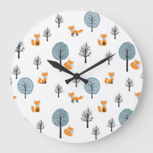 Reloj Redondo Grande Foxes Forestales: fondo blanco vintage