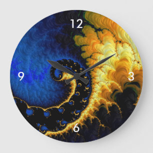 Reloj Redondo Grande Fractal amarillo de oro azul
