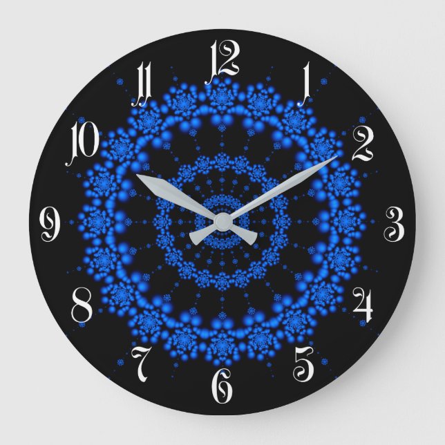 Reloj Redondo Grande fractal azul (Anverso)