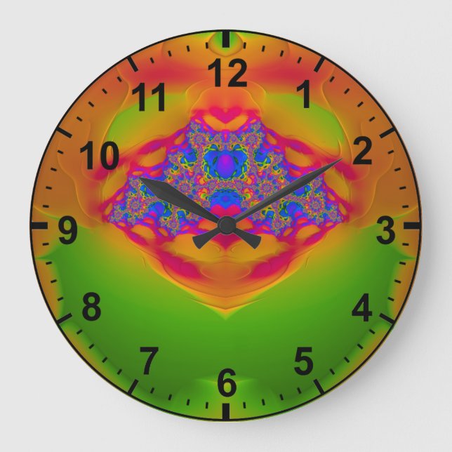 Reloj Redondo Grande Fractal azul rosado Naranja ~ (Anverso)