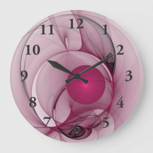 Reloj Redondo Grande Fractal cambiante, arte rosa de la berry abstracta