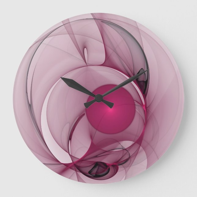 Reloj Redondo Grande Fractal cambiante, arte rosa de la berry abstracta (Anverso)