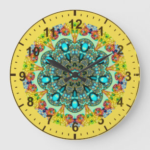 Reloj Redondo Grande ~ Fractal de cristal y turquesa ~