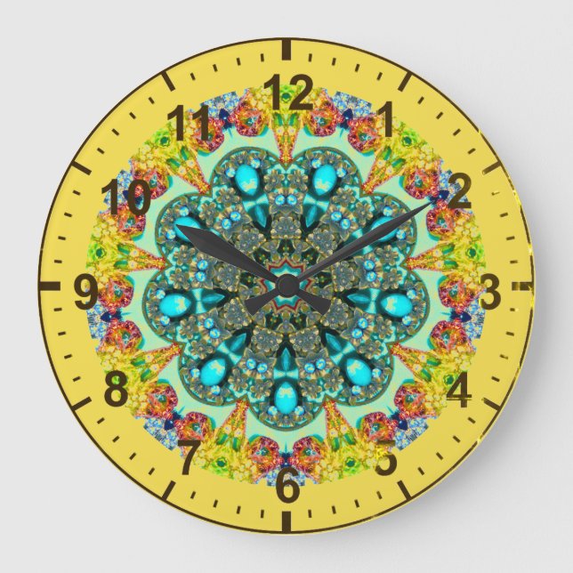 Reloj Redondo Grande ~ Fractal de cristal y turquesa ~ (Anverso)