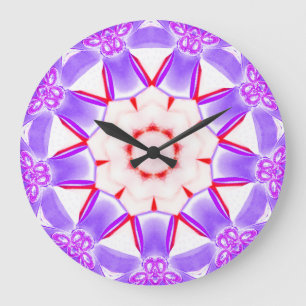 Reloj Redondo Grande Fractal de flor morada dulce