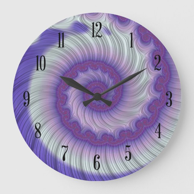 Reloj Redondo Grande Fractal de giro morado con números (Anverso)