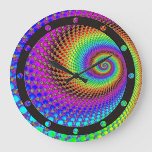 Reloj Redondo Grande Fractal espiral abstracto - neón coloreado