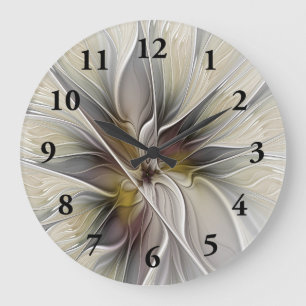 Reloj Redondo Grande Fractal floral, flor de fantasía con colores de la