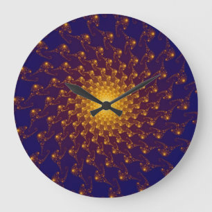 Reloj Redondo Grande Fractal morado/sol azul moderno