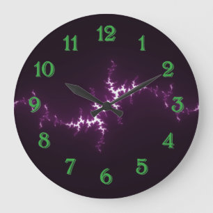 Reloj Redondo Grande Fractal morado y blanco con fondo negro