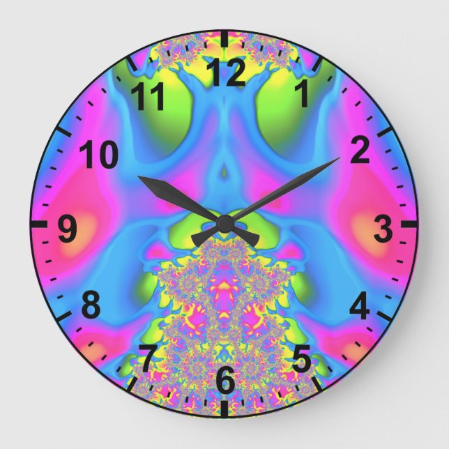 Reloj Redondo Grande Fractal Pastel Azul Rosa Verde ~ (Anverso)