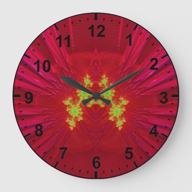 Reloj Redondo Grande Fractal rojo amarillo ~ (Anverso)