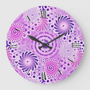 Reloj Redondo Grande Fractal swirl pattern, violet, orchid