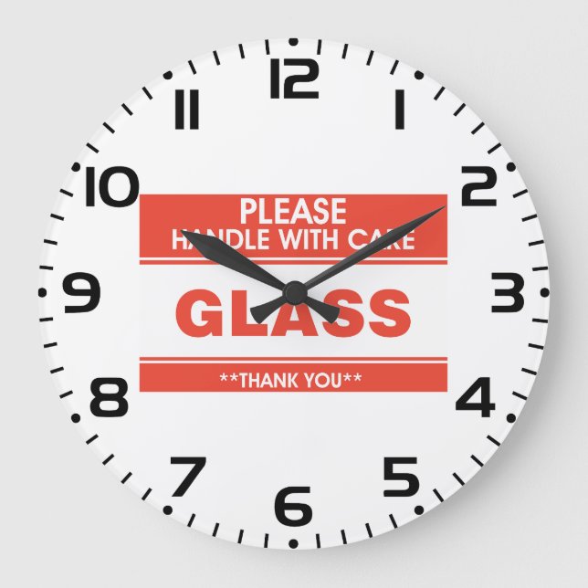 Reloj Redondo Grande Fragile Glass Handle With Care Warning (Anverso)