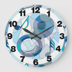 Reloj Redondo Grande Fragmentos de notas musicales de tuba
