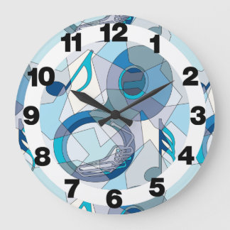 Reloj Redondo Grande Fragmentos de notas musicales de tuba