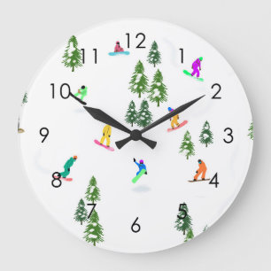 Reloj Redondo Grande Freeride Snowboarder Snowboarding Illustration
