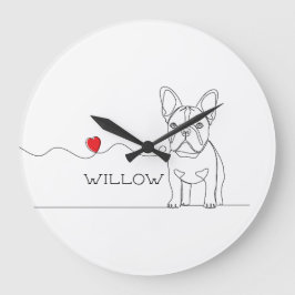 Reloj Redondo Grande French Bulldog Pet Line Art with Name Bed