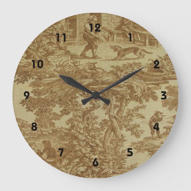 Reloj Redondo Grande French Country Toile Honey Print Clock (Anverso)