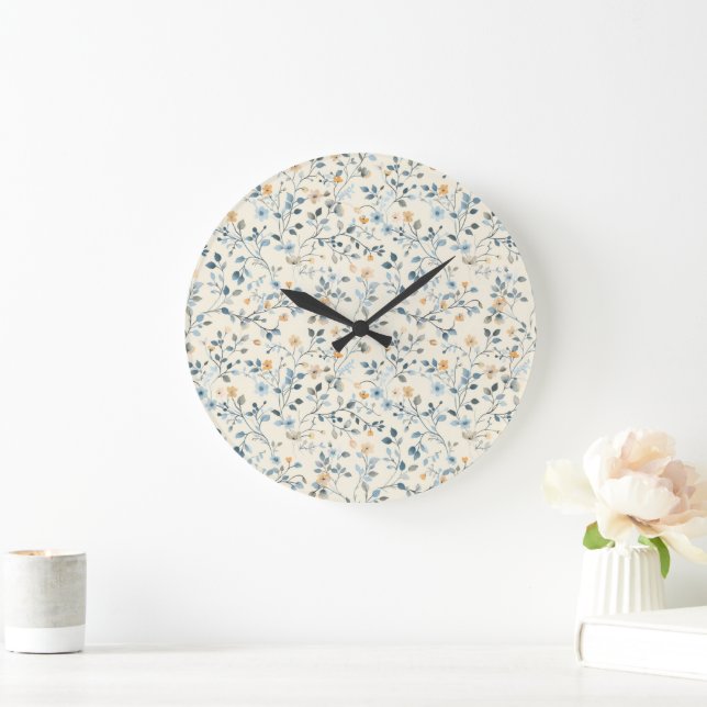 Reloj Redondo Grande French Retro Spring Botanical Floral Wall Clock (Hogar)