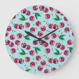 Reloj Redondo Grande Fresas acuáticas modernas: Jugoso patrón de cereza