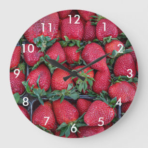 Reloj Redondo Grande Fresas con hojas verdes