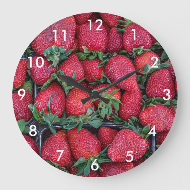 Reloj Redondo Grande Fresas con hojas verdes (Anverso)