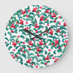 Reloj Redondo Grande Fresas silvestres acuáticas, patrón sin costuras.