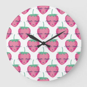 Reloj Redondo Grande Fresas sonrientes para dormir, lindo patrón.