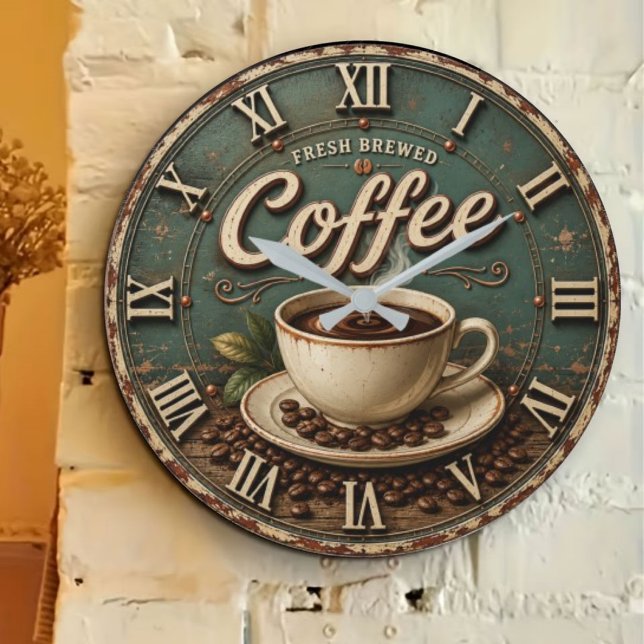 Reloj Redondo Grande Fresh Brewed Coffee Rustic Farmhouse (Subido por el creador)