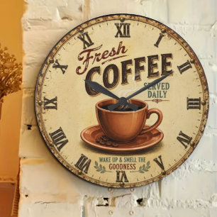 Reloj Redondo Grande Fresh Coffee Rustic Vintage Farmhouse Coffee Bar