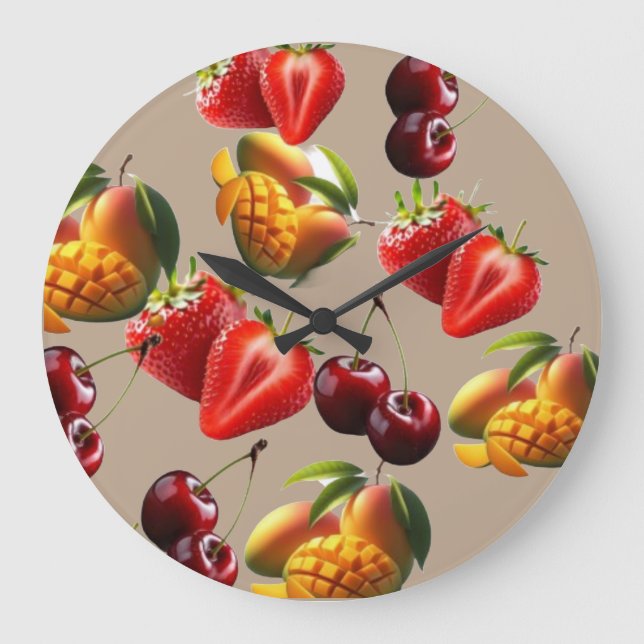 Reloj Redondo Grande Fresh Fruit Pattern – Strawberry, Cherry & Mango A (Anverso)