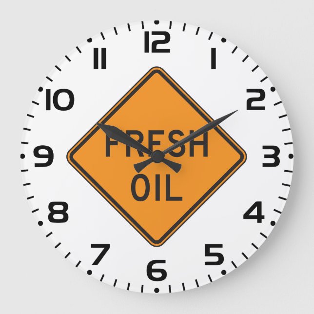 Reloj Redondo Grande Fresh Oil Road Warning Sign (Anverso)