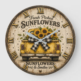 Reloj Redondo Grande Fresh Picked Sunflowers Vintage Yellow Farm Truck