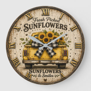 Reloj Redondo Grande Fresh Picked Sunflowers Vintage Yellow Farm Truck