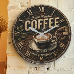 Reloj Redondo Grande Fresh Roasted Coffee Rustic Farmhouse