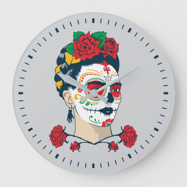 Reloj Redondo Grande Frida Kahlo el | El Día de los Muertos (Anverso)