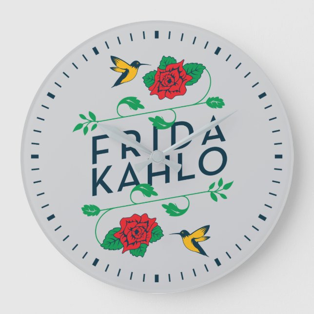 Reloj Redondo Grande Frida Kahlo | Tipografía floral (Anverso)