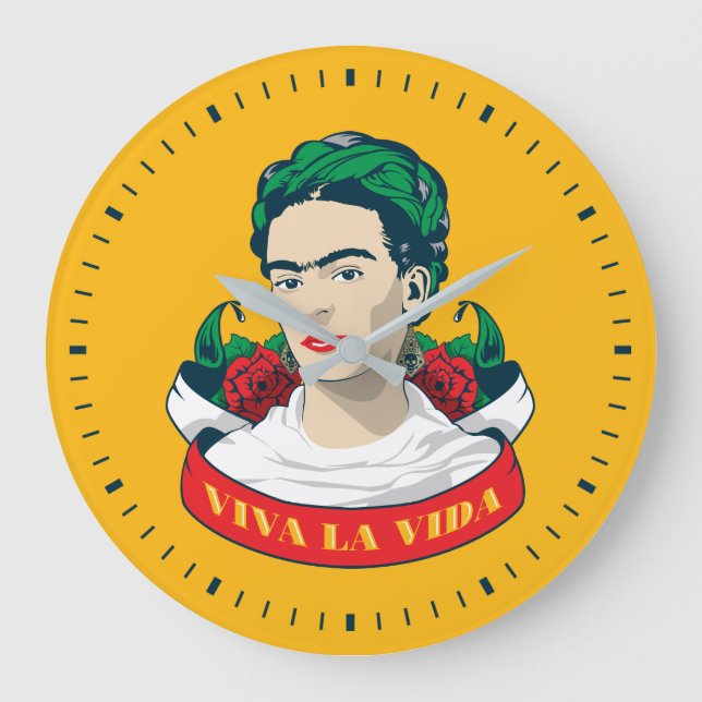 Reloj Redondo Grande Frida Kahlo| Viva la Vida (Anverso)