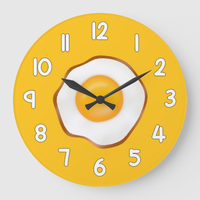 Reloj Redondo Grande Fried Egg Wall Clock – Fun Kitchen Breakfast Home  (Anverso)
