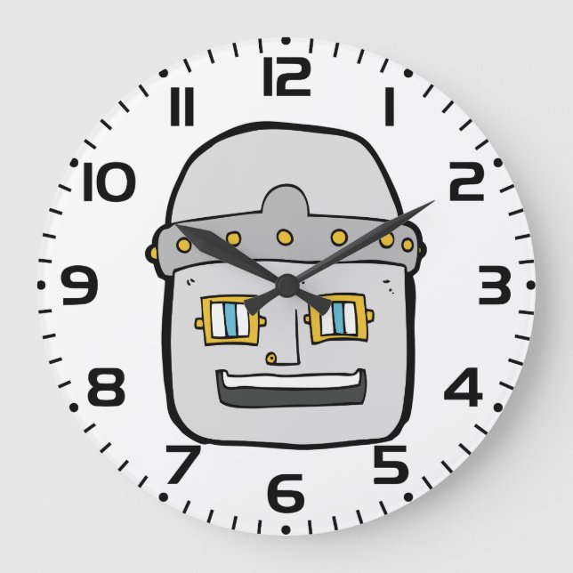 Reloj Redondo Grande Friendly Silver Robot Head (Anverso)