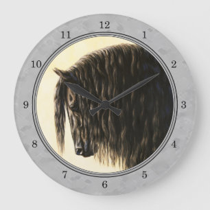 Reloj Redondo Grande Friesian Draft Horse Silver Gray