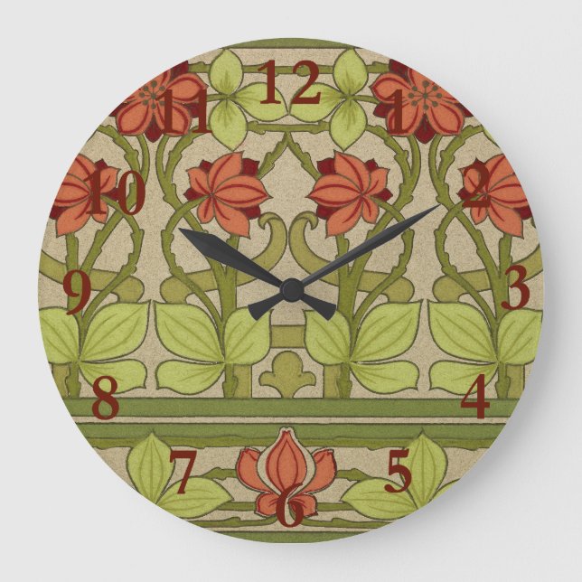 Reloj Redondo Grande Frieze Border Art Nouveau Floral (Anverso)