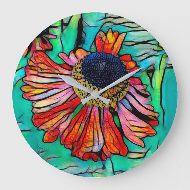 Reloj Redondo Grande Fringy Helenium con aspecto de cristal manchado (Anverso)